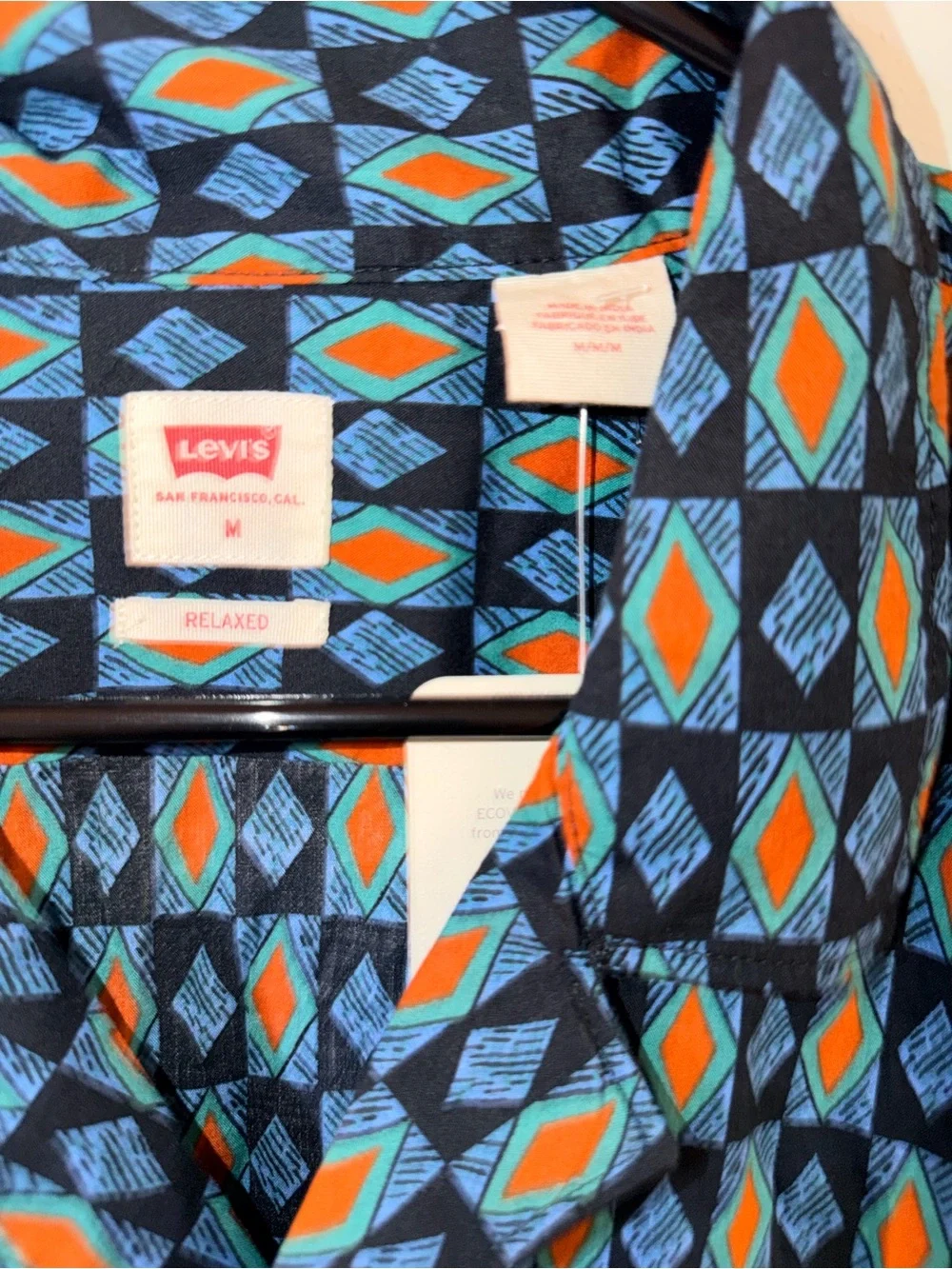 Levi's Navy Short-Sleeve Geometric Button-Down with Blue and Orange Accents